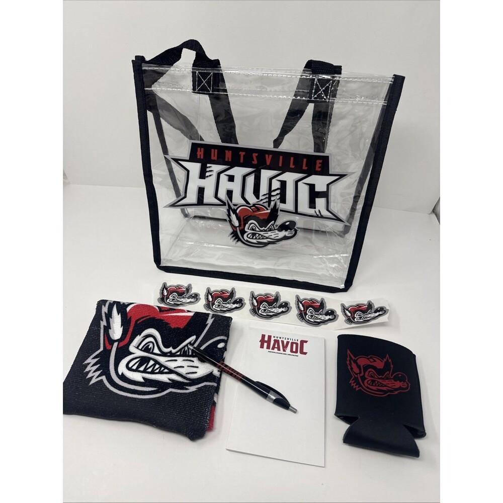 Huntsville Havoc Hockey Swag Bag Clear Tote Coozie Stickers Pen Notepad Towel